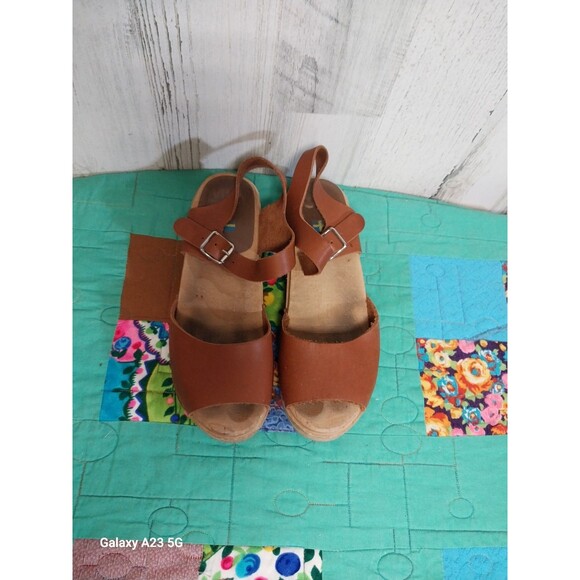 MIA Anja Briwn Leather Open Toe Slingback Wooden Clogs EU 38 US 7.5-8 - Picture 9 of 9